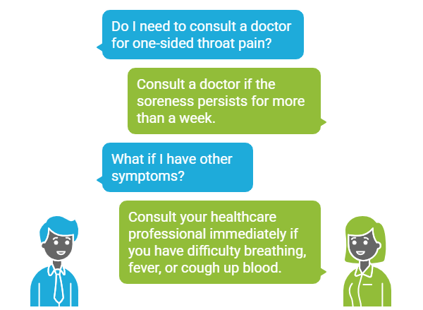 when to see a doctor for sore throat on one side