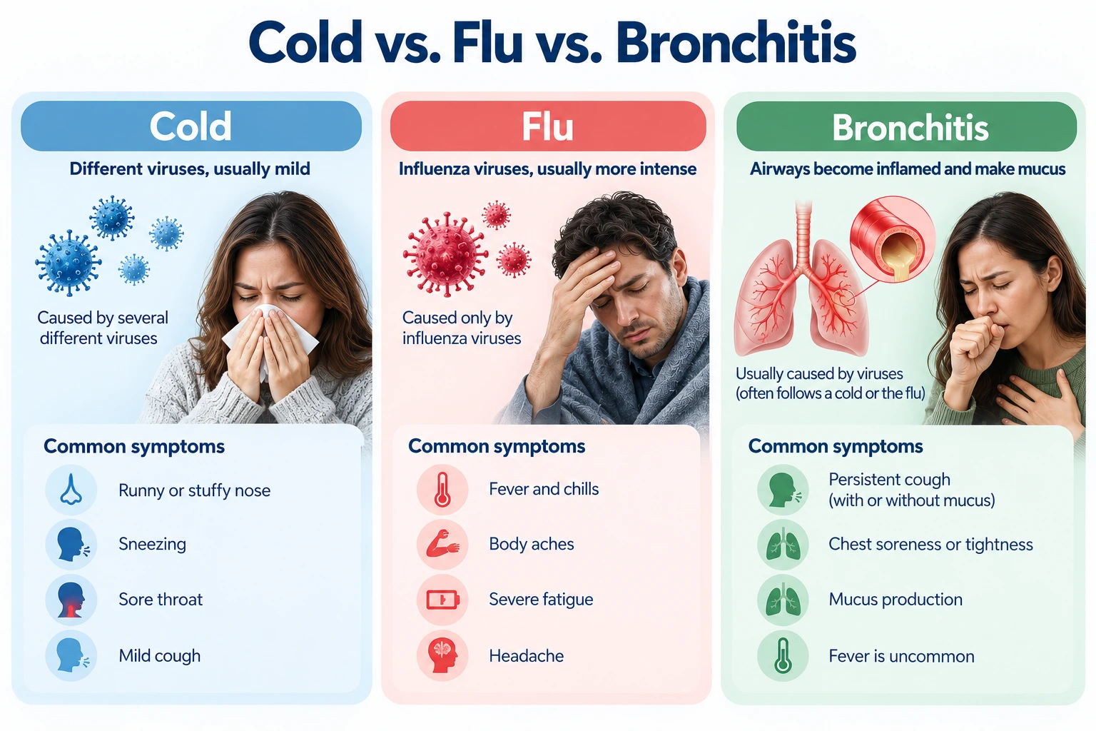 What Separates a Cold, the Flu, and Bronchitis